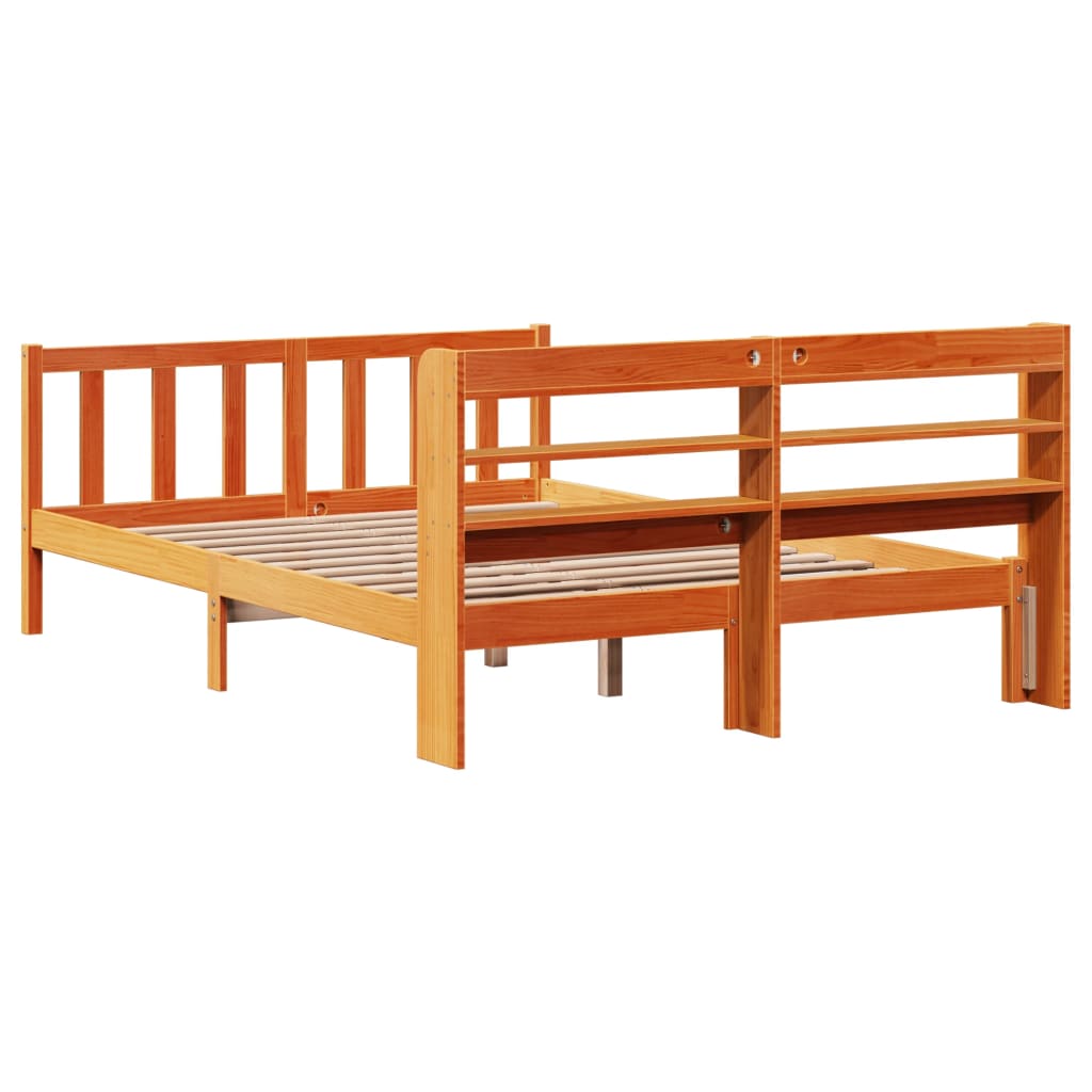 Bed Frame with Headboard without Mattress Wax Brown 135x190 cm Double